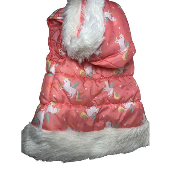 LITTLE LASS PINK Unicorn Puffer Vest Hood Faux Fur Toggles Zip Up Girls 5T - Picture 6 of 6